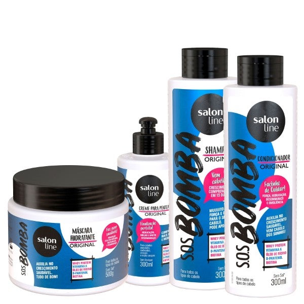 Kit Salon Line SOS Bomba Original Shampoo + Condicionador + Máscara + Creme Para Pentear 3x300ml 1x500g